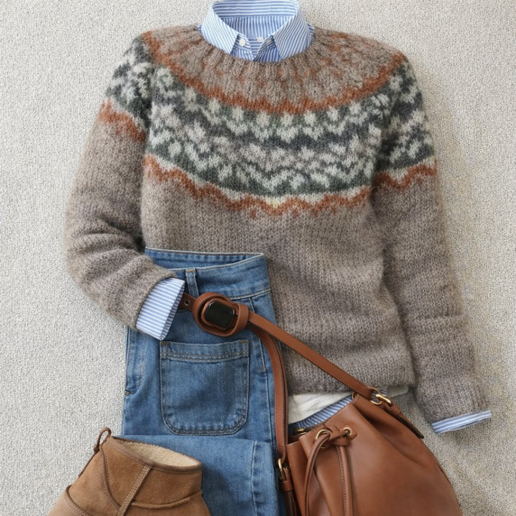 DELACROIX | Pull Jacquard Taupe Intemporel Amélie