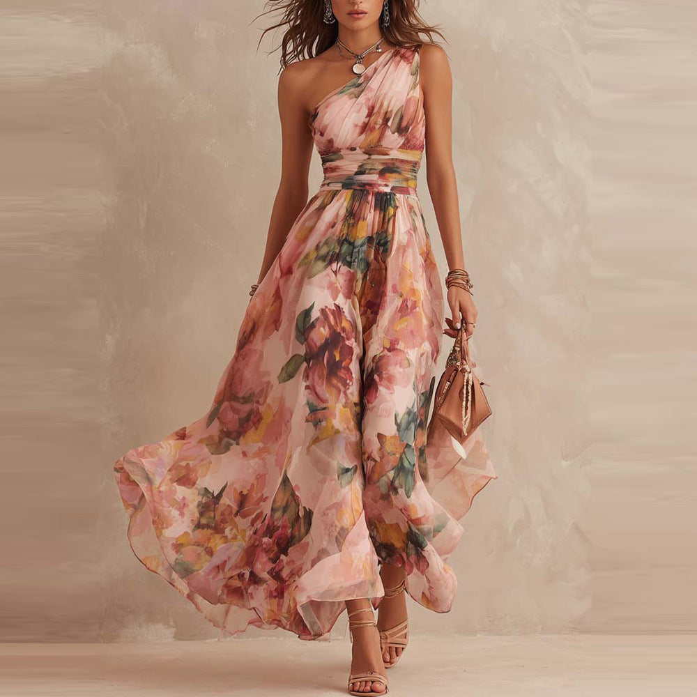 Maria | Élégante robe fleurie à une épaule