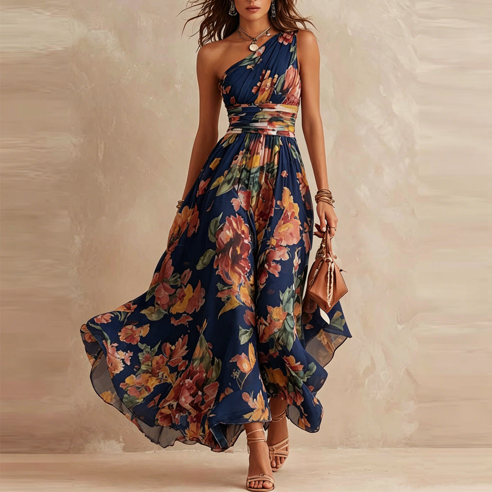 Maria | Élégante robe fleurie à une épaule