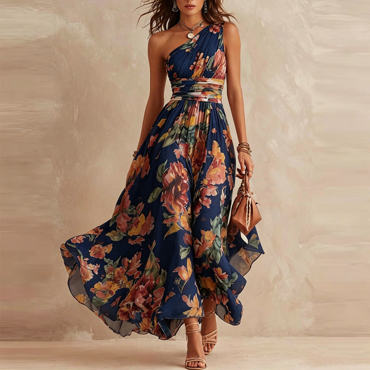 Maria | Élégante robe fleurie à une épaule