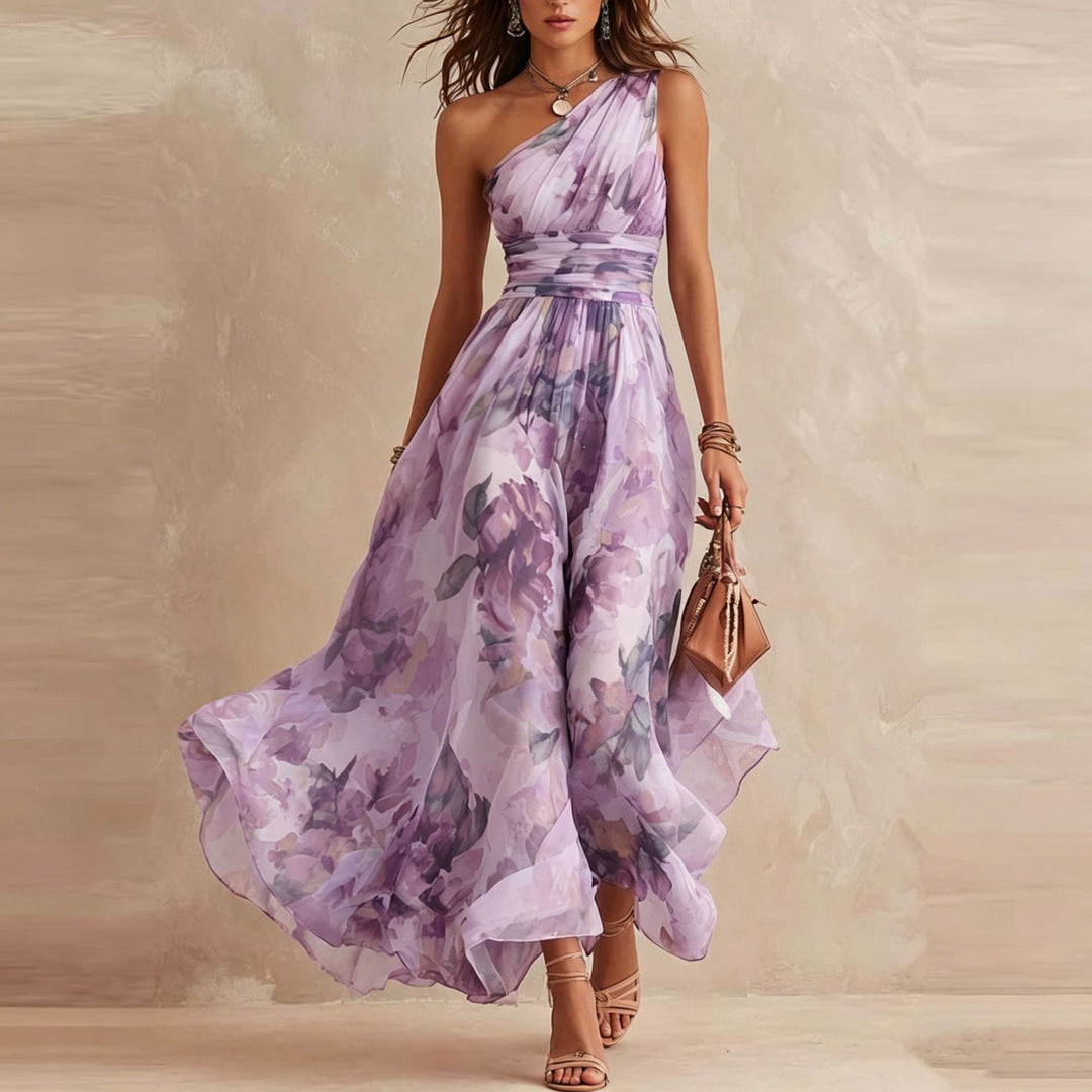 Maria | Élégante robe fleurie à une épaule