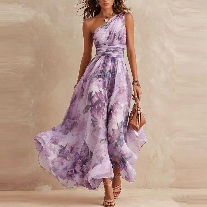 Maria | Élégante robe fleurie à une épaule
