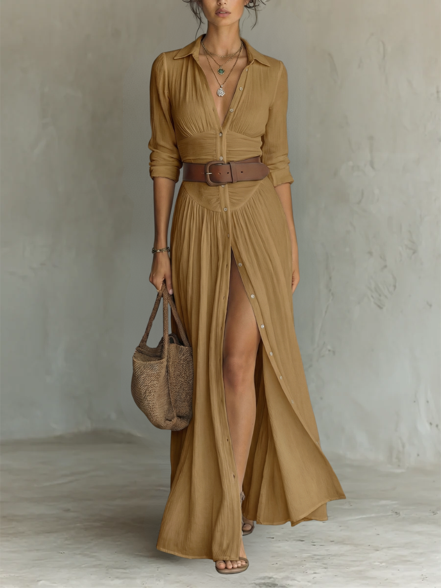 Robe longue à col crané et manches longues pour femme • S1