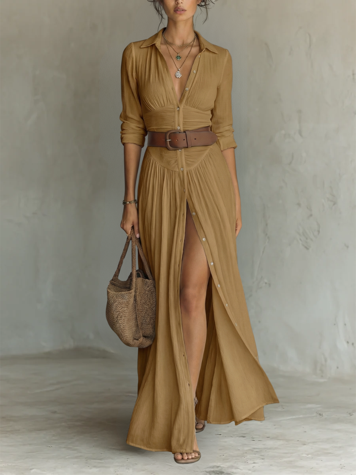 Robe longue à col crané et manches longues pour femme • S1