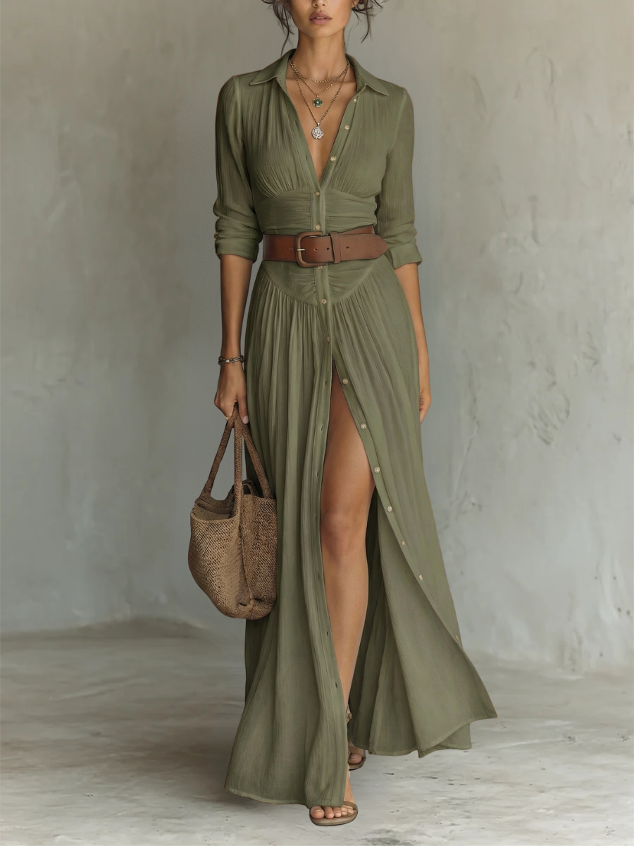 Robe longue à col crané et manches longues pour femme • S1
