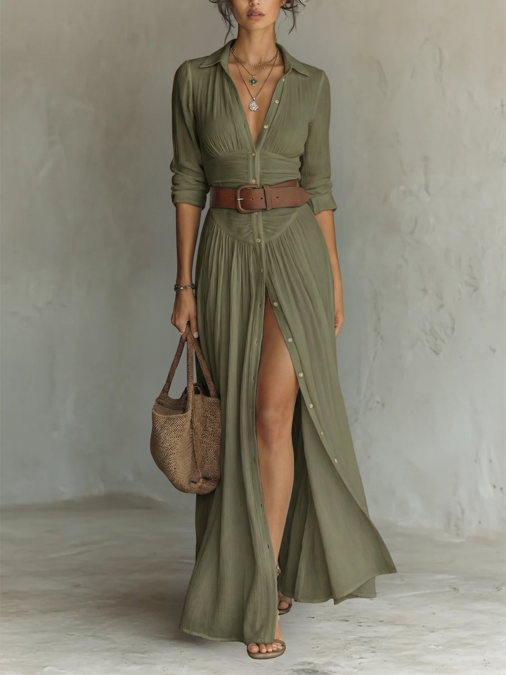 Robe longue à col crané et manches longues pour femme • S1
