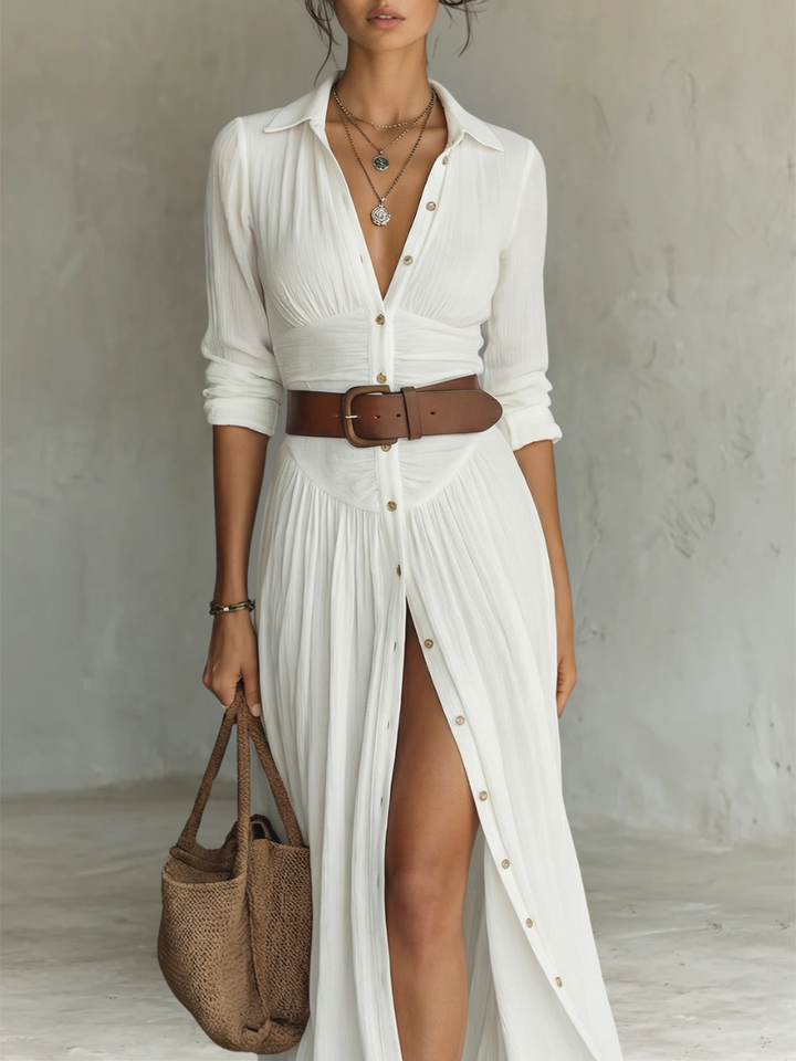 Robe longue à col crané et manches longues pour femme • S1