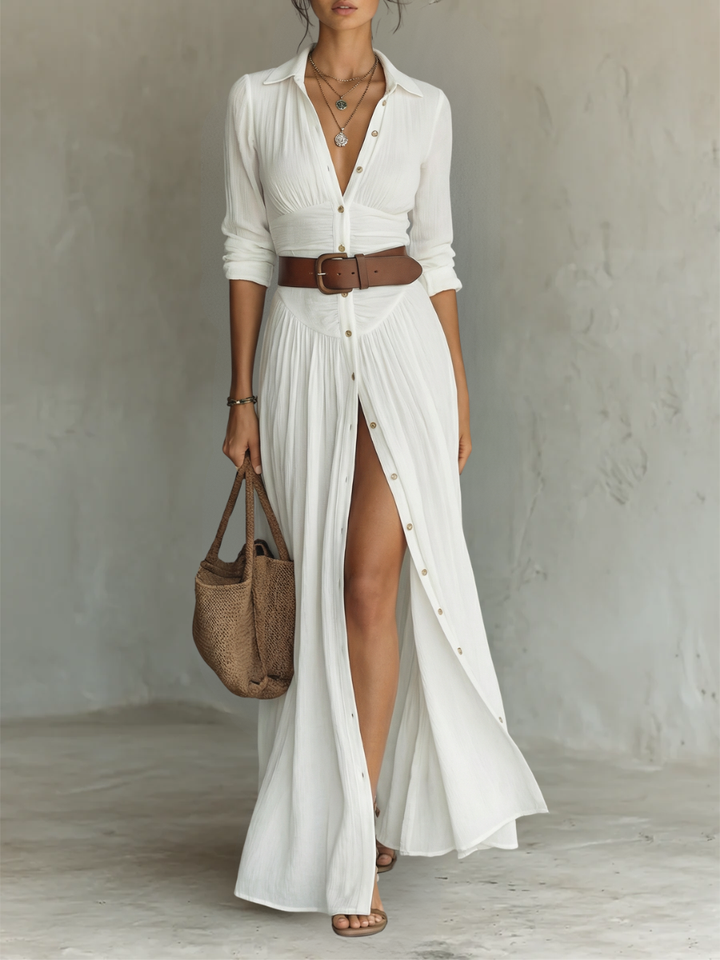 Robe longue à col crané et manches longues pour femme • S1