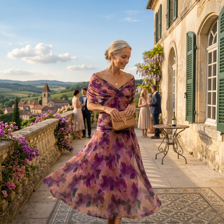 Diane | Robe Maxi Drapée à Col en V et Manches Voilées