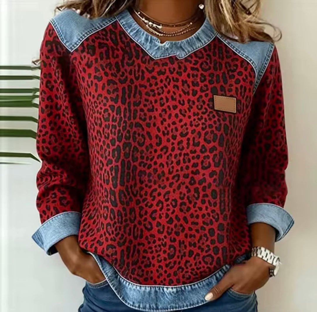 Marie | Sweat Léopard Effet Denim