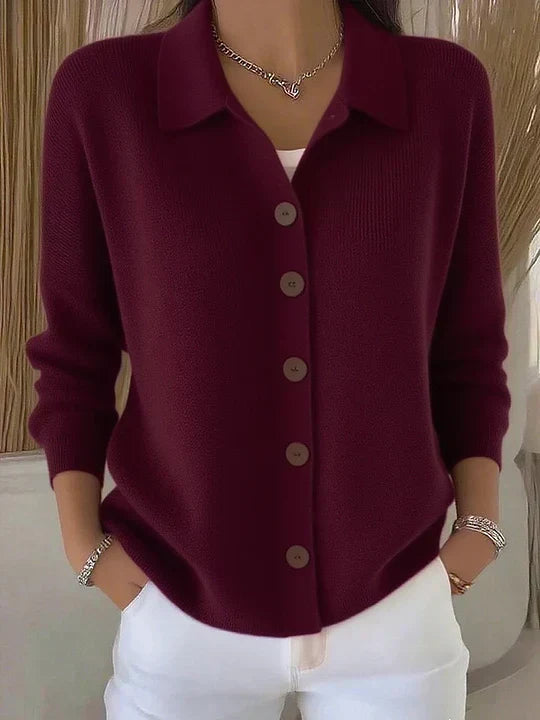 Justine | Veste en Tricot avec Col et Boutons