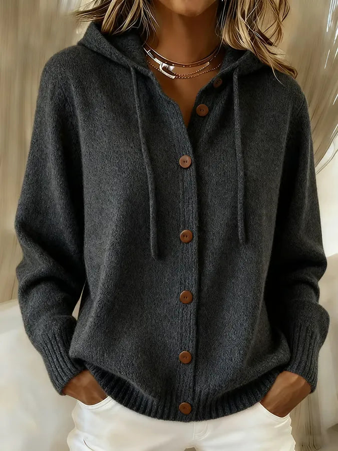 Blandine | Veste en Maille avec Capuche et Boutons