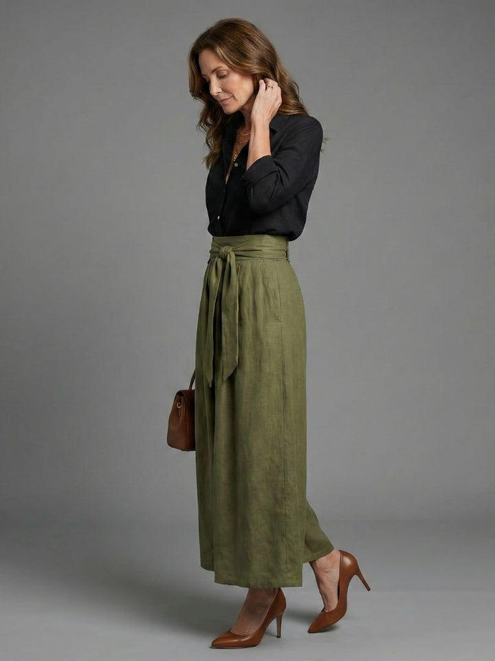 Vera | Ensemble 2 Pièces Blouse Noire Jupe Midi Vert Olive