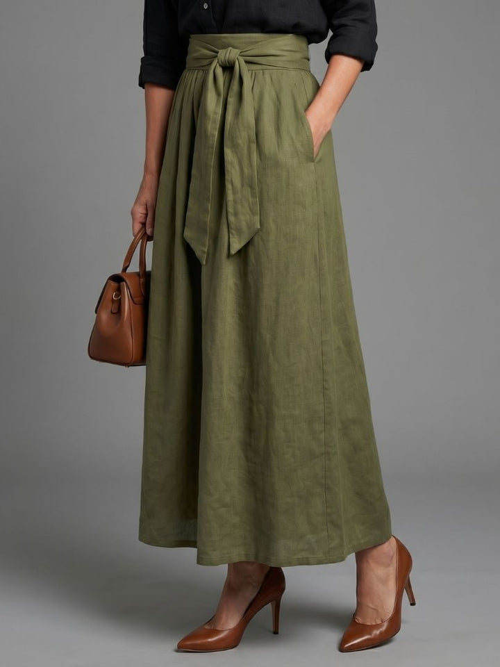 Vera | Ensemble 2 Pièces Blouse Noire Jupe Midi Vert Olive