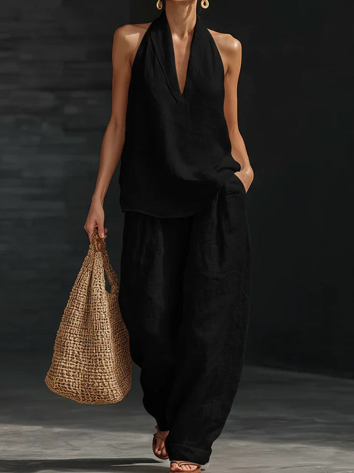 Zoe | Ensemble élégant avec haut sans manches et pantalon à jambes larges