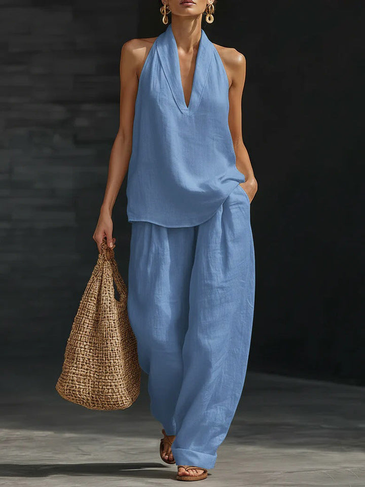 Zoe | Ensemble élégant avec haut sans manches et pantalon à jambes larges