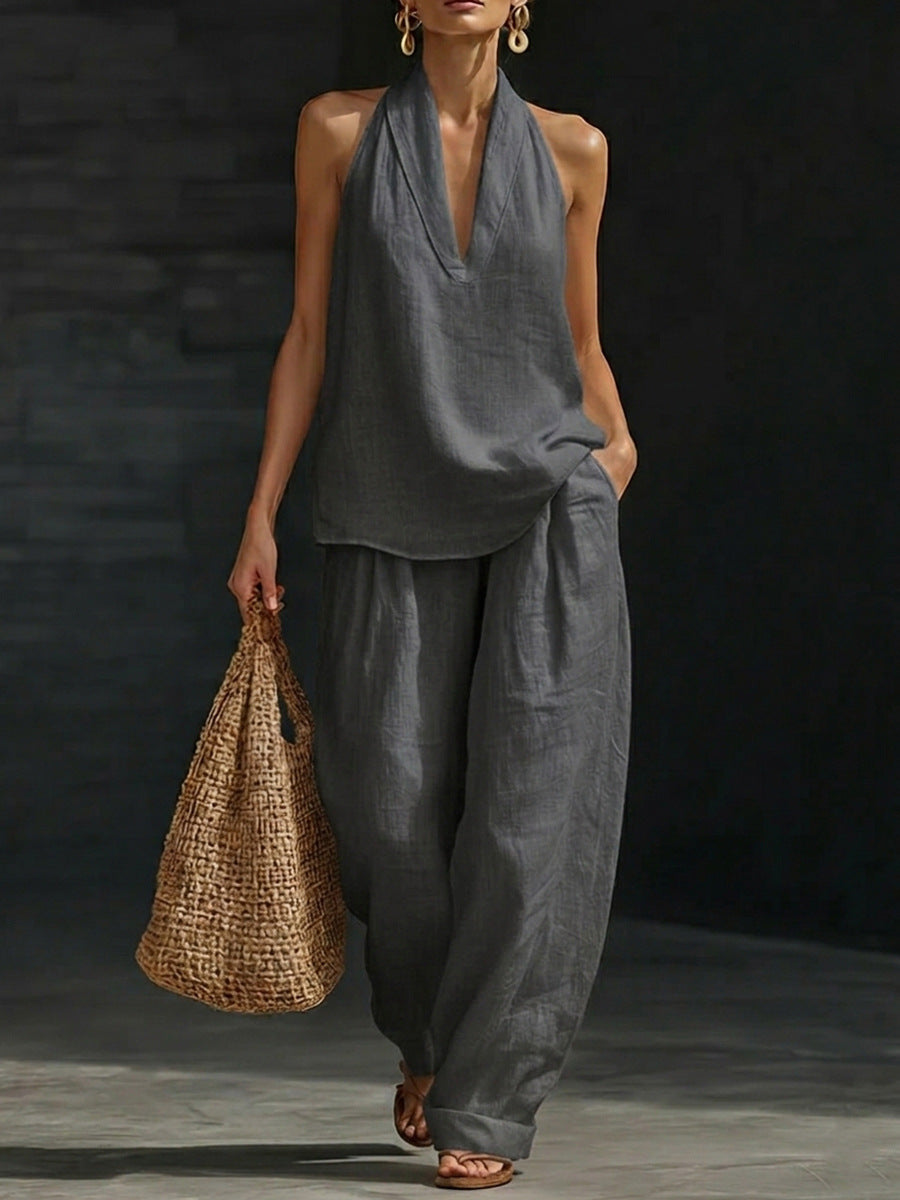 Zoe | Ensemble élégant avec haut sans manches et pantalon à jambes larges