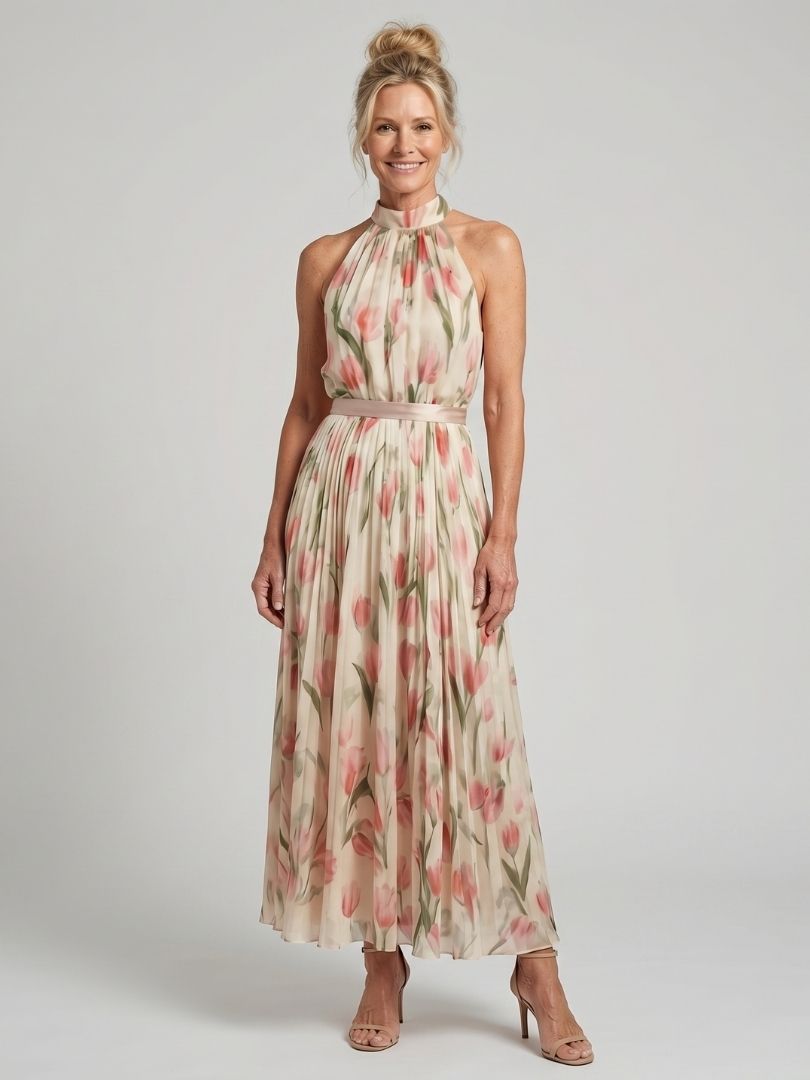 Aurelle™ Robe midi fleurie à encolure dos-nu