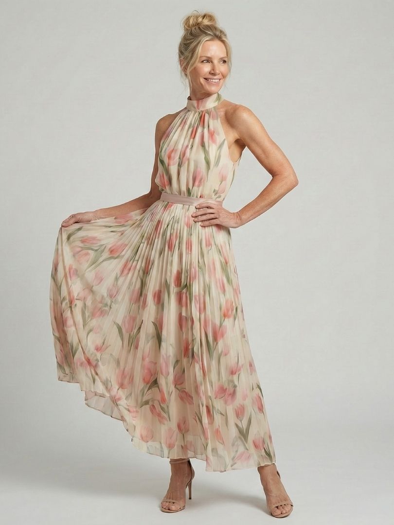 Aurelle™ Robe midi fleurie à encolure dos-nu