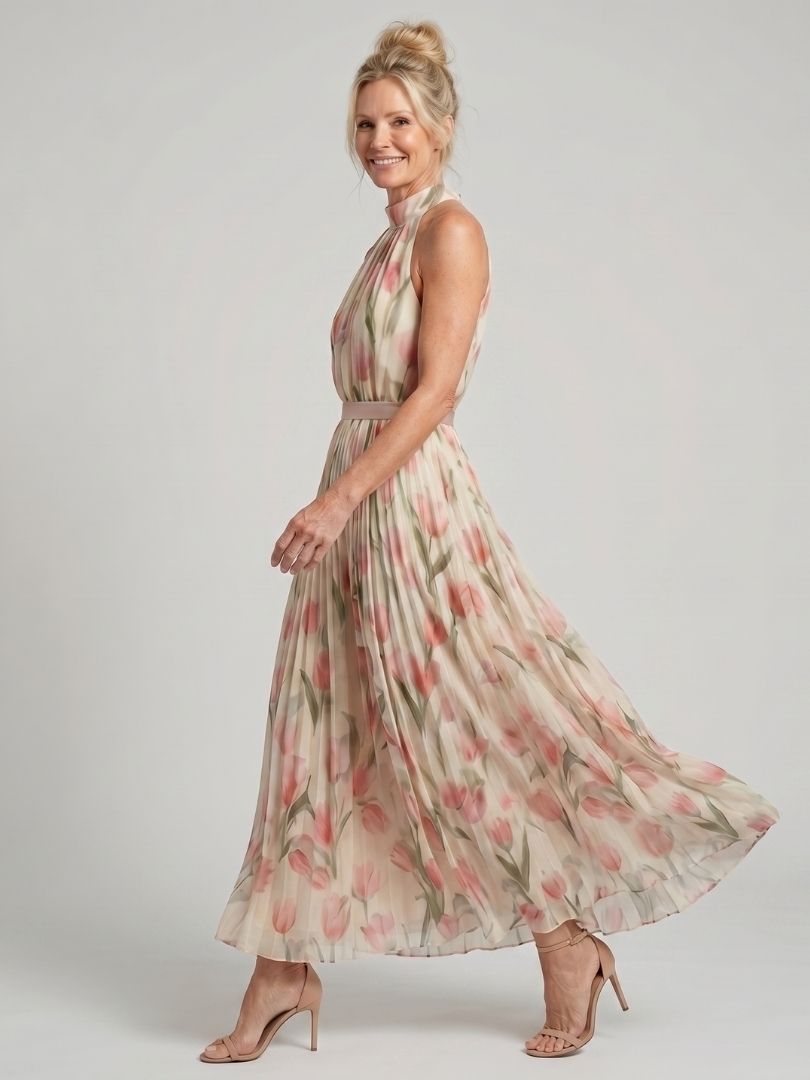 Aurelle™ Robe midi fleurie à encolure dos-nu
