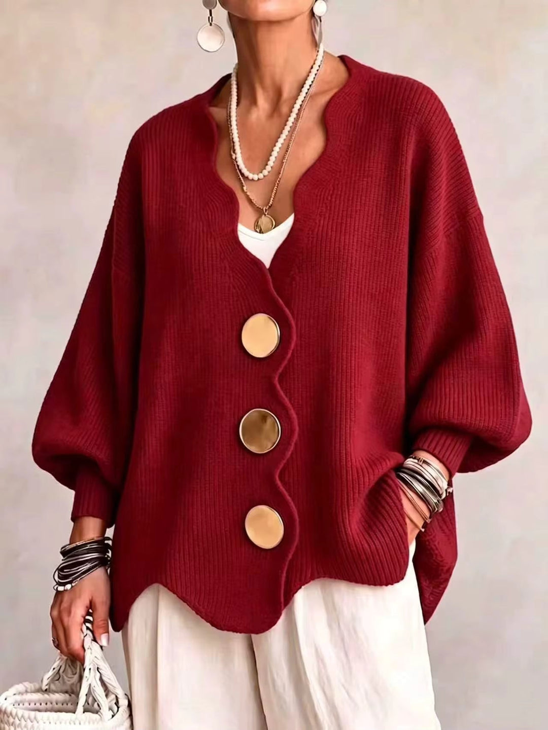 Carla | Cardigan Ample en Maille à Boutons