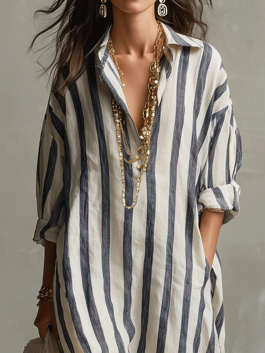 Scout | Robe-chemise longue rayée à manches longues avec poches latérales pratiques