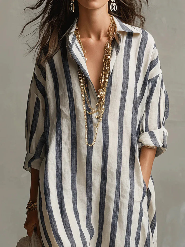 Scout | Robe-chemise longue rayée à manches longues avec poches latérales pratiques