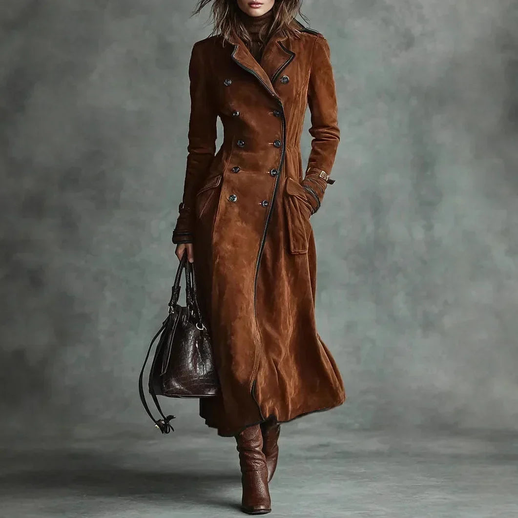 Georgette | Trench long effet daim avec ceinture