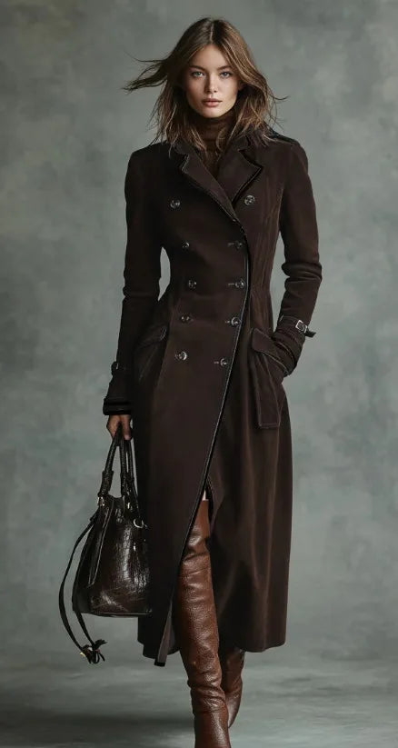 Georgette | Trench long effet daim avec ceinture