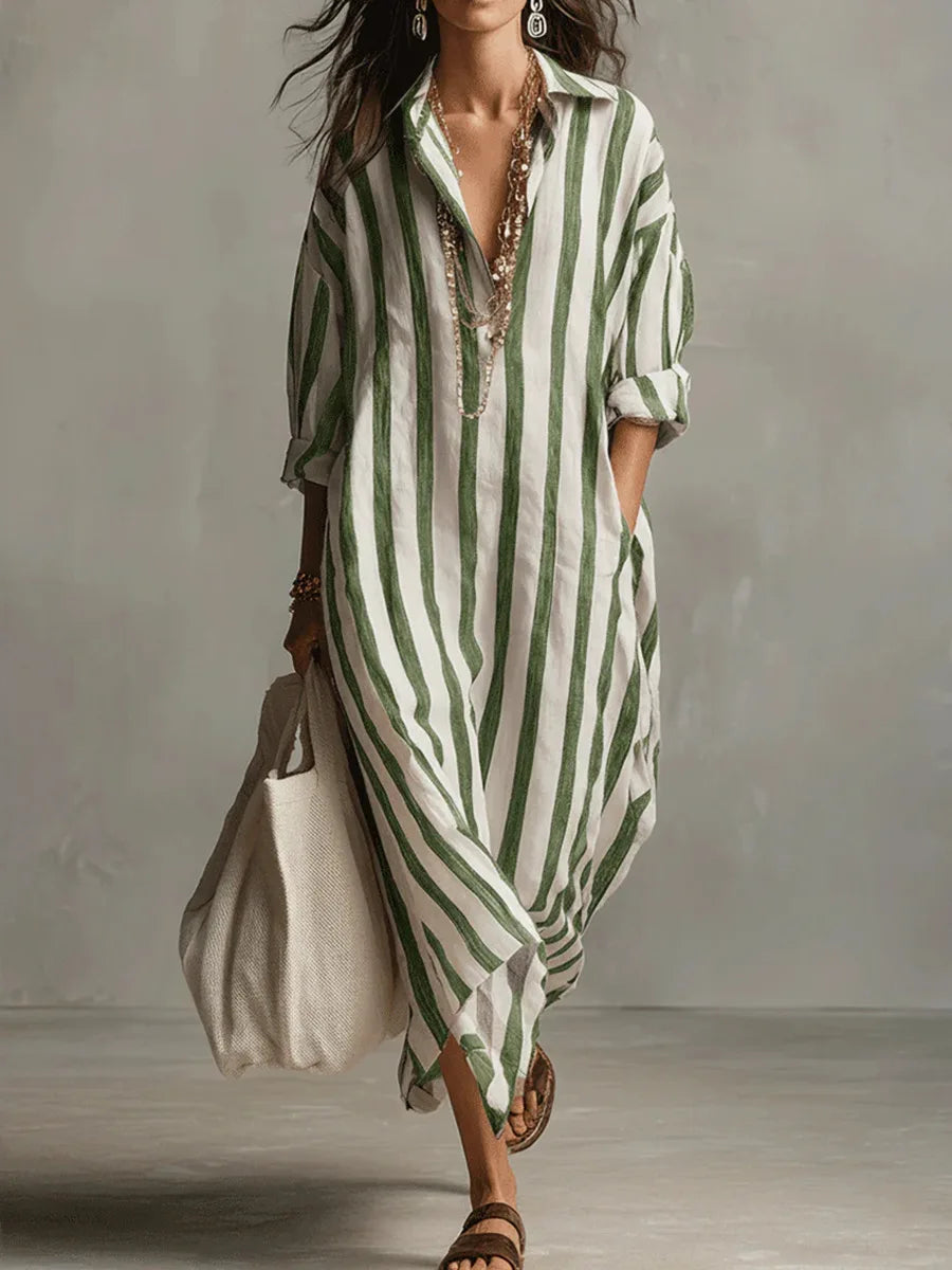 Scout | Robe-chemise longue rayée à manches longues avec poches latérales pratiques