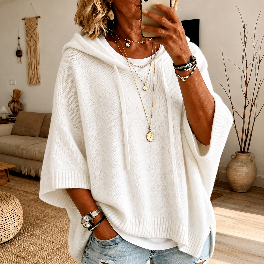 Pull poncho blanc Janice – Style douillet et décontracté