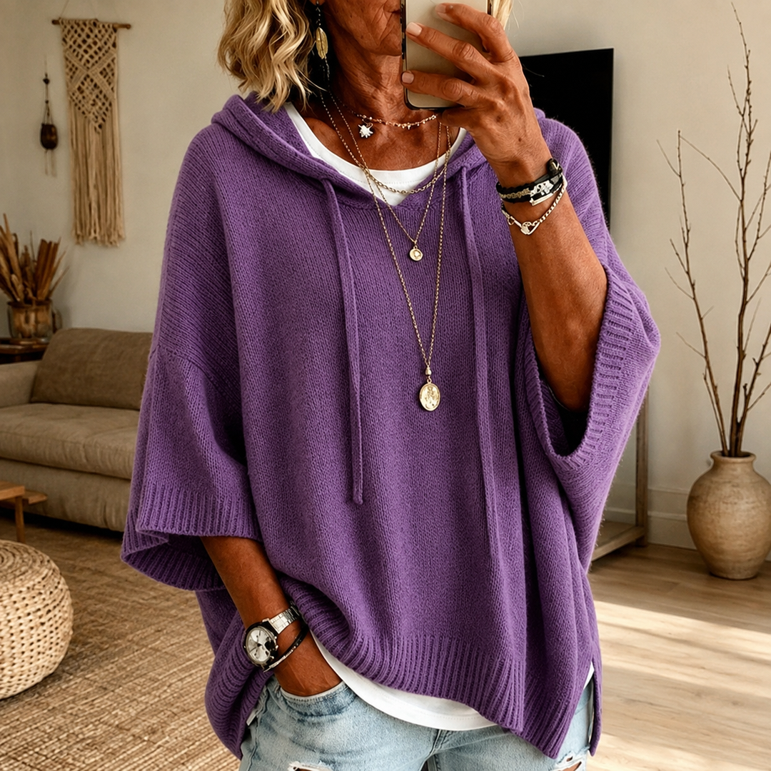 Élodie – Pull poncho violet douillet