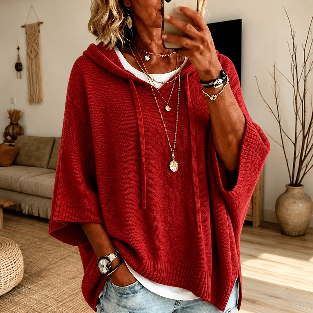 Claire – Pull poncho rouge élégant