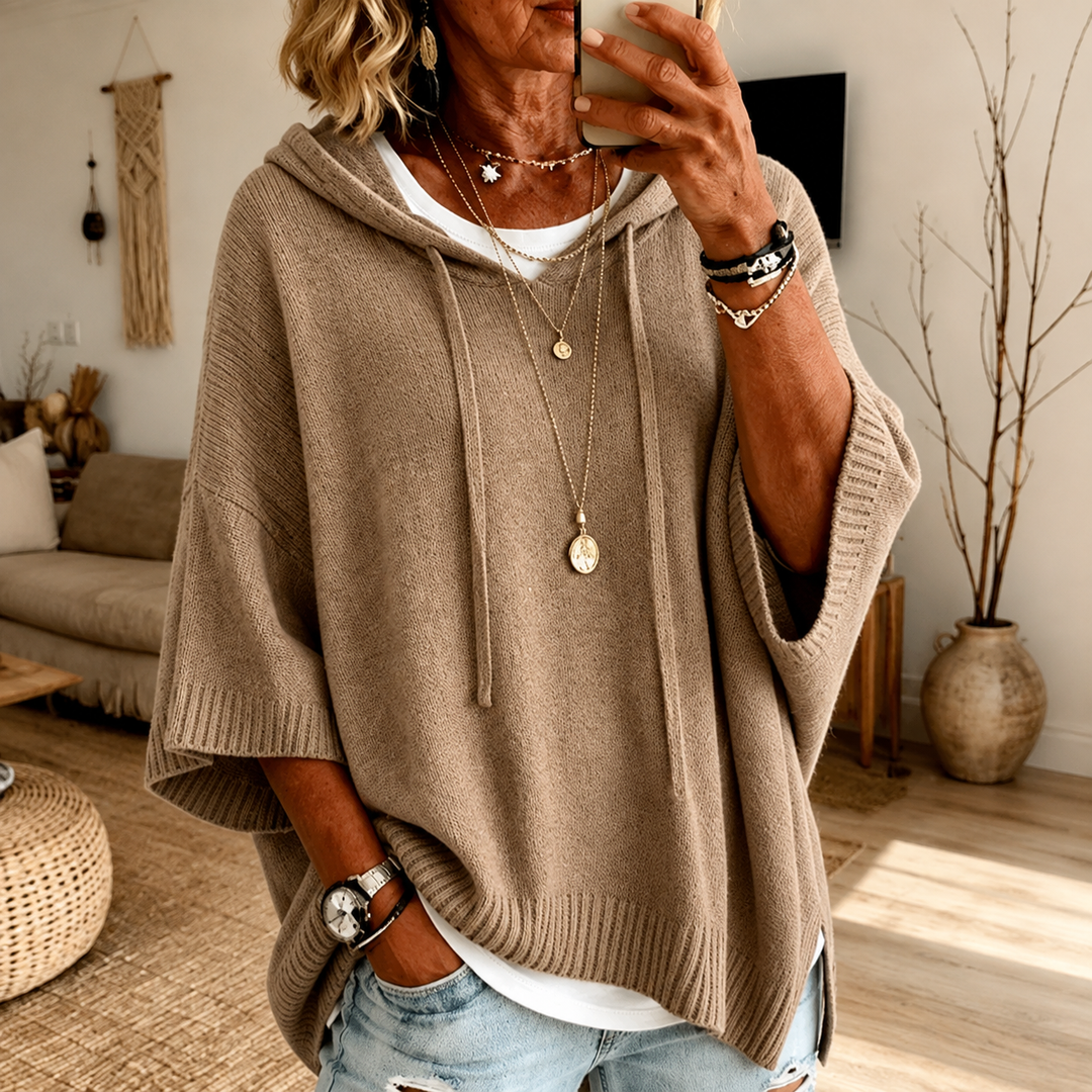 Manon – Pull poncho taupe douillet