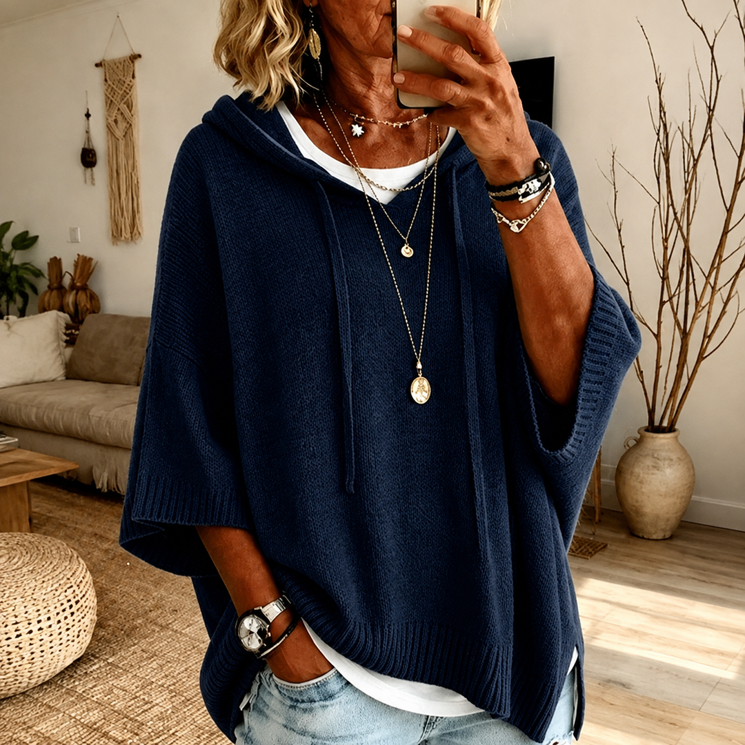 Juliette – Pull poncho élégant bleu marine