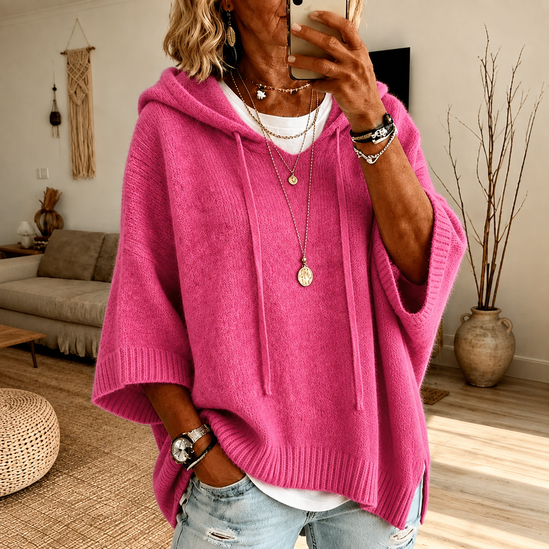 Chloe – Pull poncho rose chic