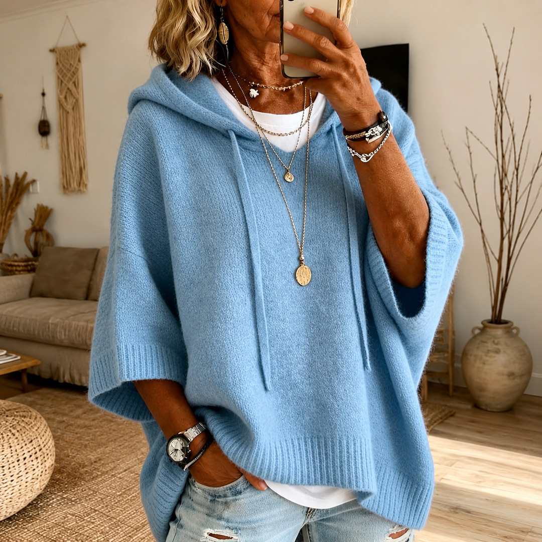 Lea – Pull style poncho bleu ciel