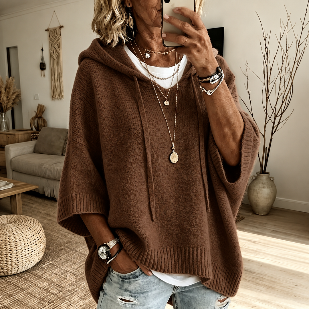 Louise – Pull poncho marron douillet
