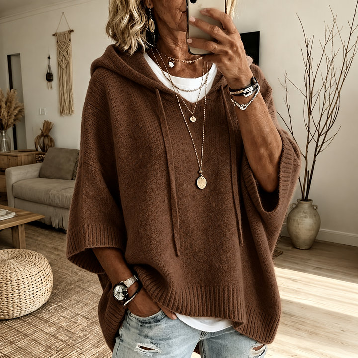 Louise – Pull poncho marron douillet