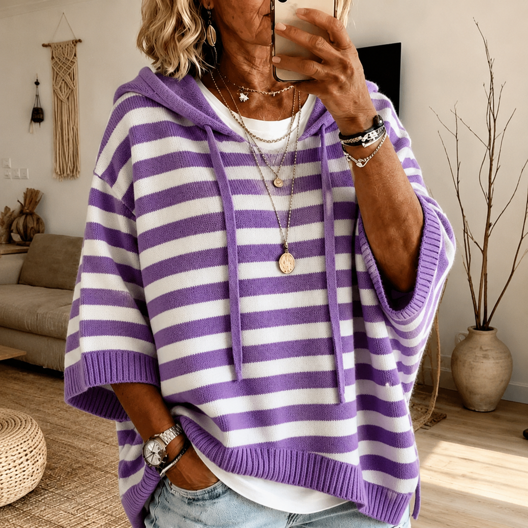 Anaïs – Pull poncho douillet à rayures violettes