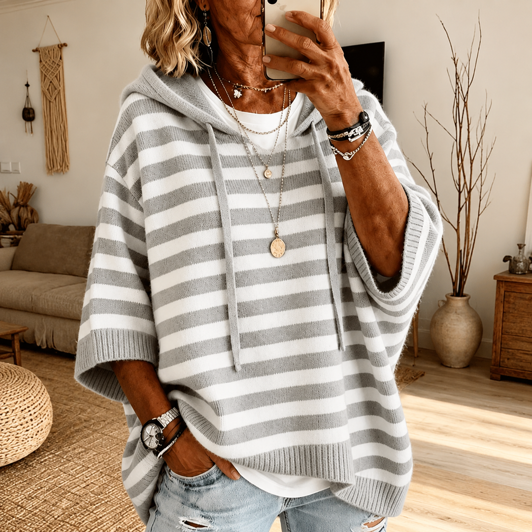 Pull poncho rayé gris Celine – style élégant et douillet à superposer