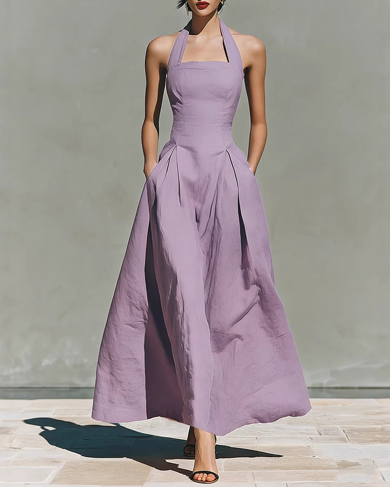 Colette™ | Robe en Coton et Lin à Col Halter, Style Rétro