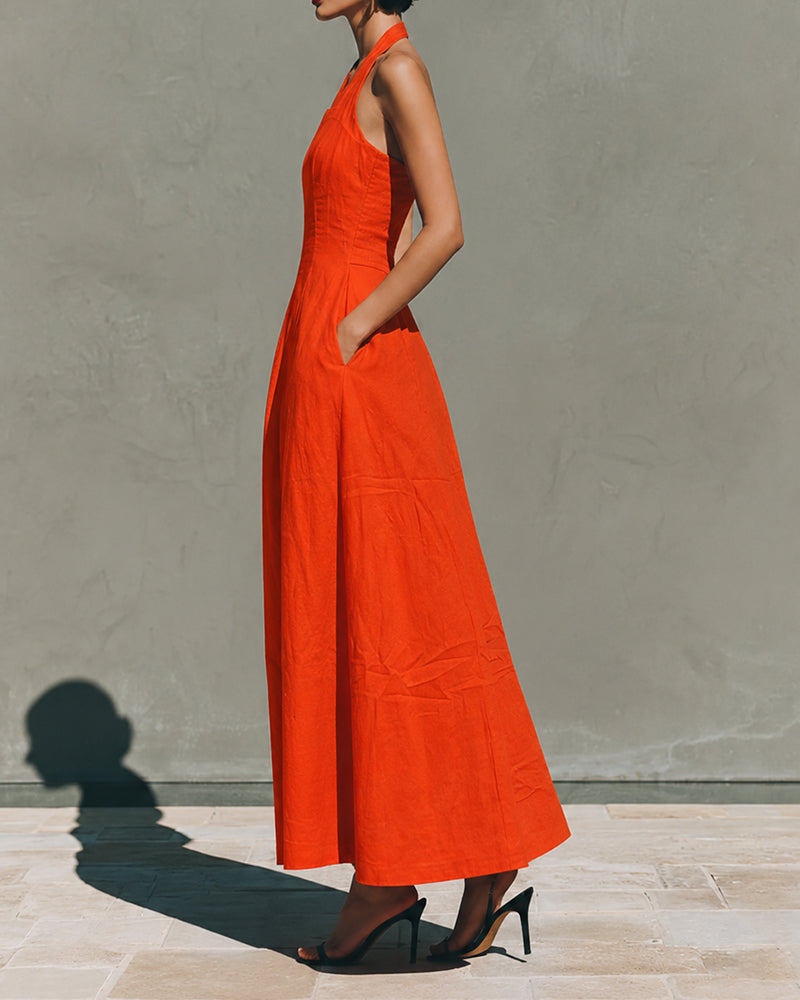 Colette™ | Robe en Coton et Lin à Col Halter, Style Rétro
