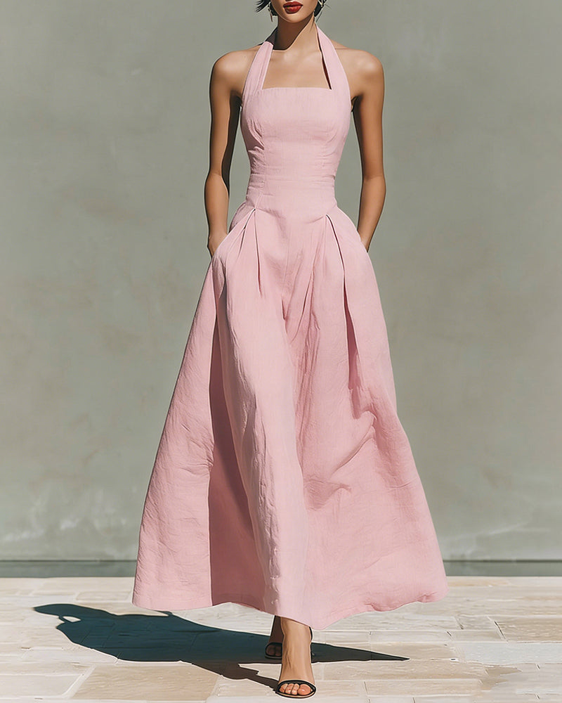 Colette™ | Robe en Coton et Lin à Col Halter, Style Rétro
