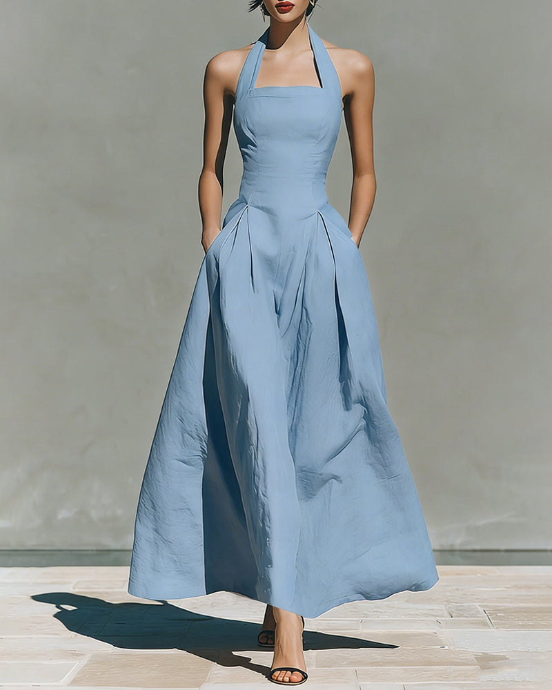 Colette™ | Robe en Coton et Lin à Col Halter, Style Rétro
