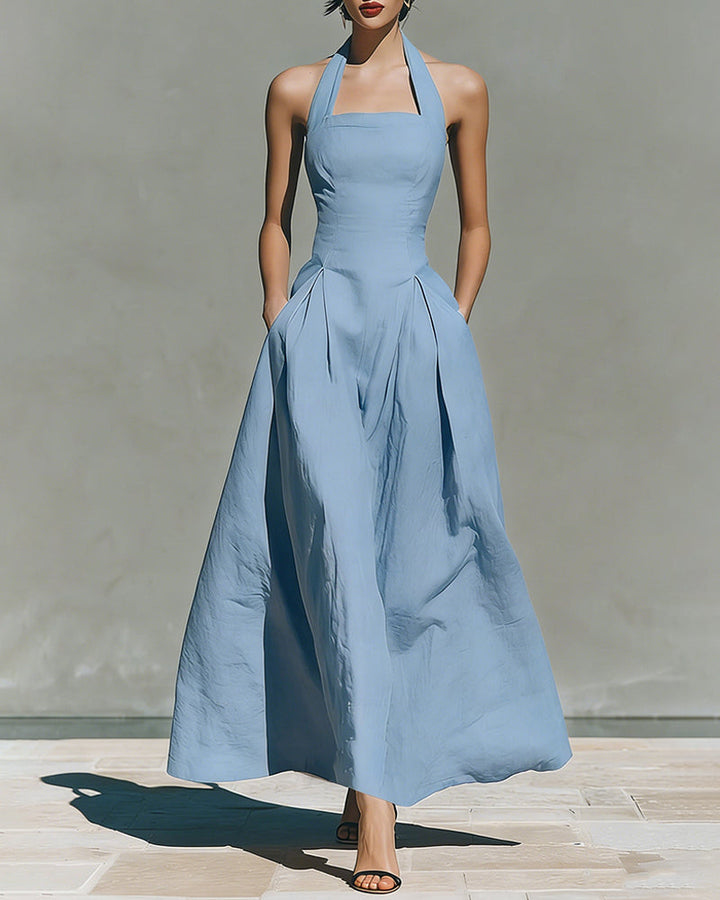 Colette™ | Robe en Coton et Lin à Col Halter, Style Rétro