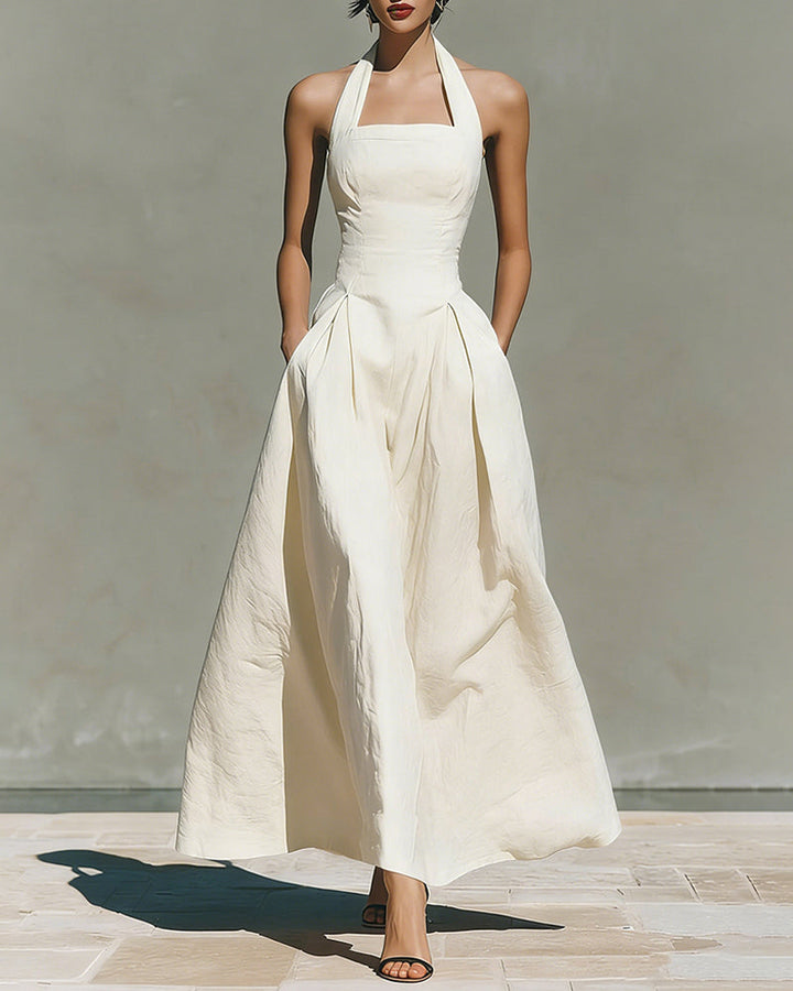 Colette™ | Robe en Coton et Lin à Col Halter, Style Rétro