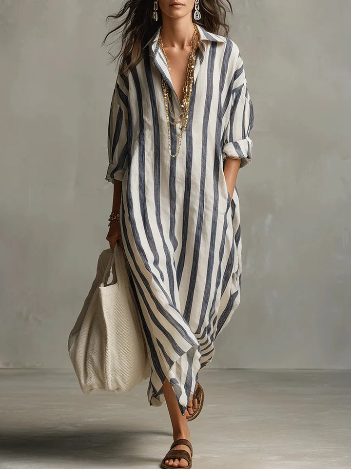 Scout | Robe-chemise longue rayée à manches longues avec poches latérales pratiques