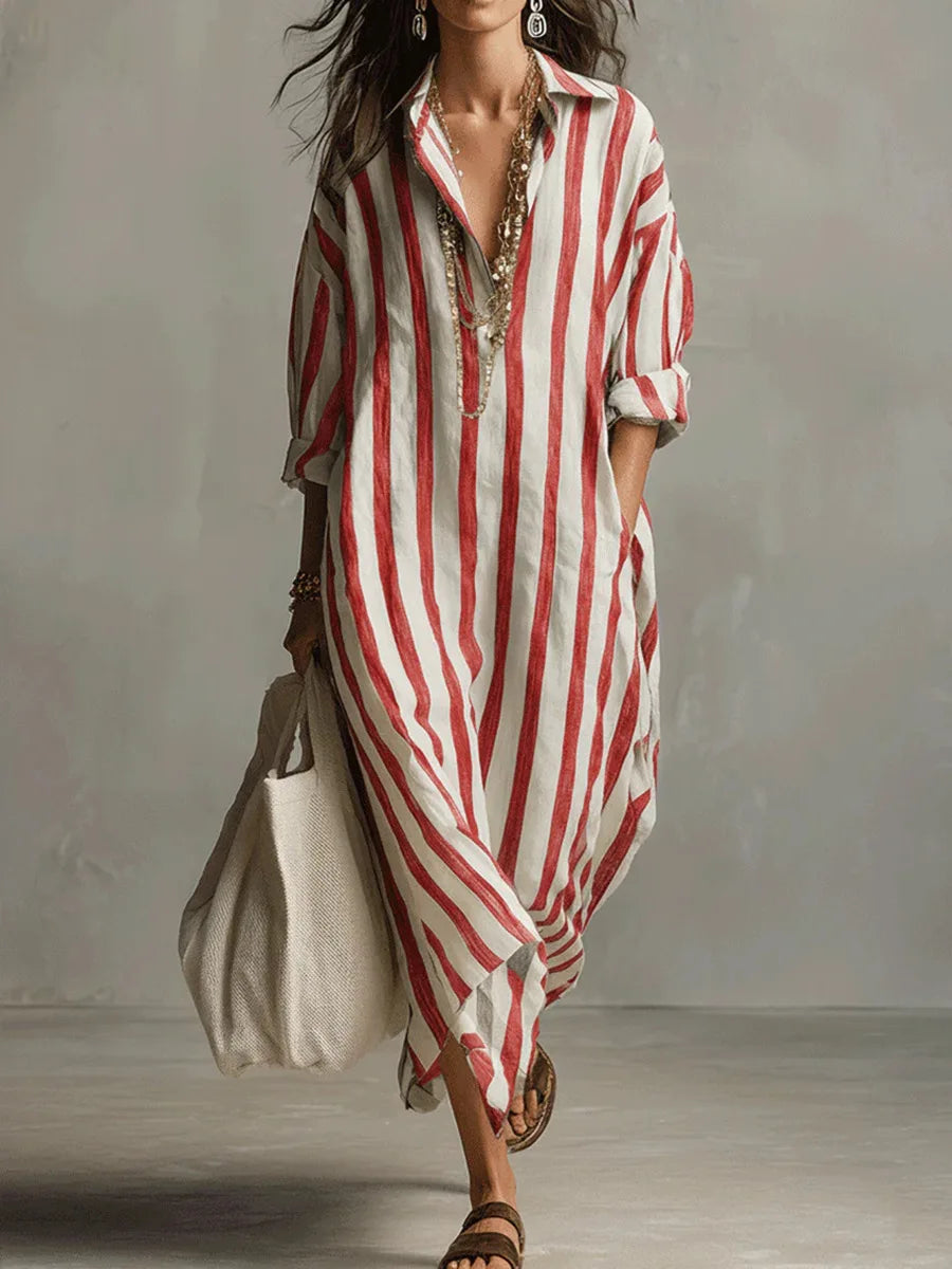 Scout | Robe-chemise longue rayée à manches longues avec poches latérales pratiques