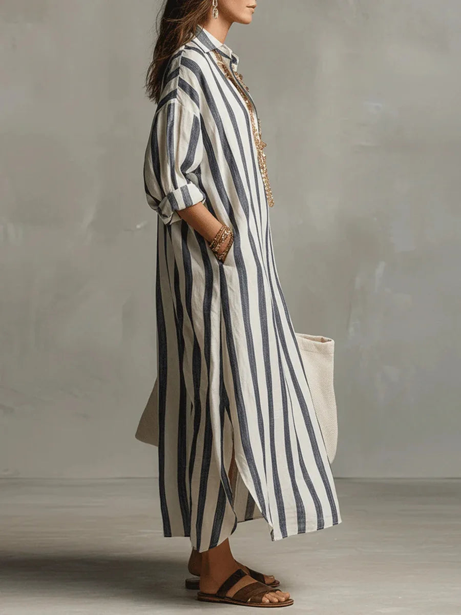 Scout | Robe-chemise longue rayée à manches longues avec poches latérales pratiques